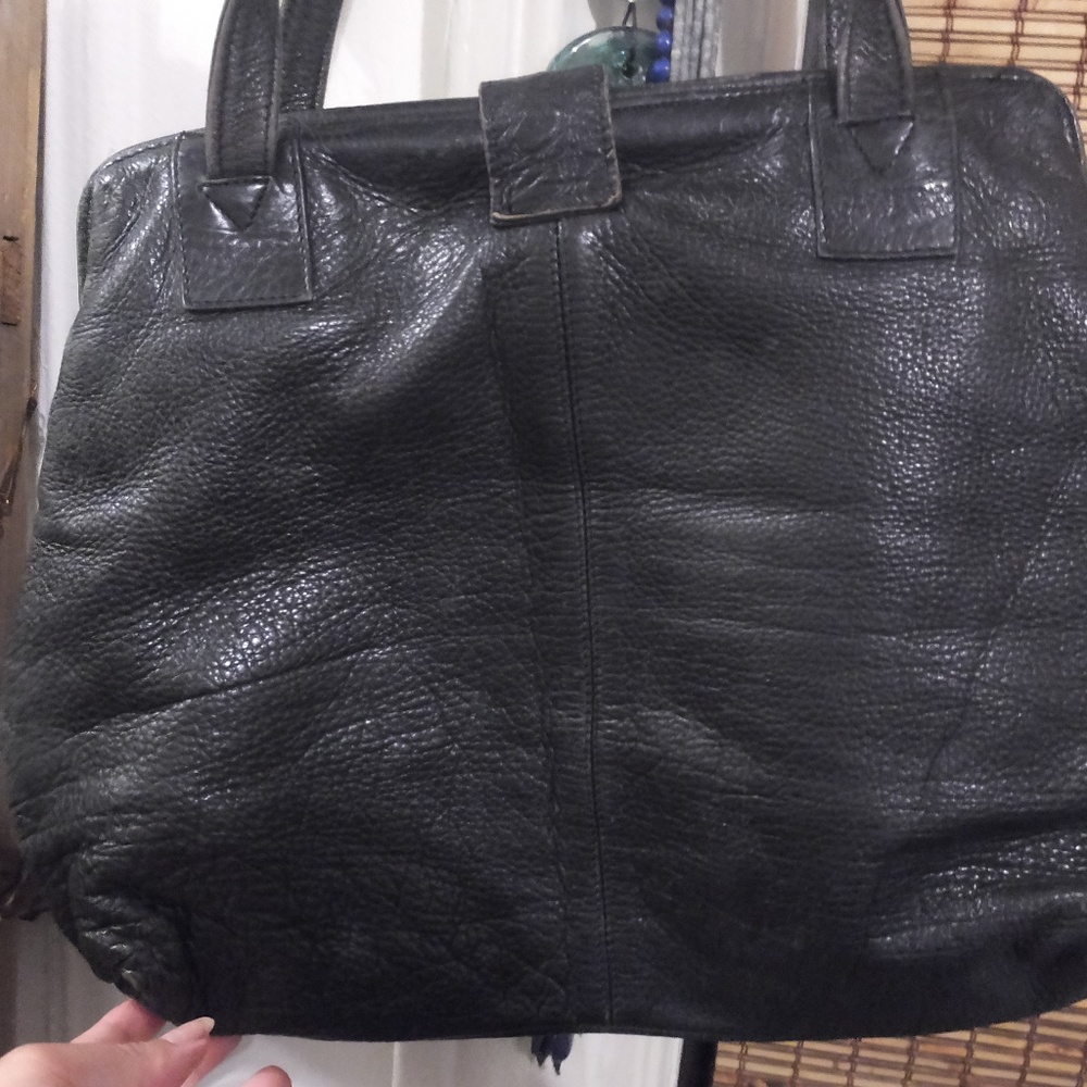80s Black Reptile Leather Patchwork Satchel Shoulder Bag - Picture 3 of 8